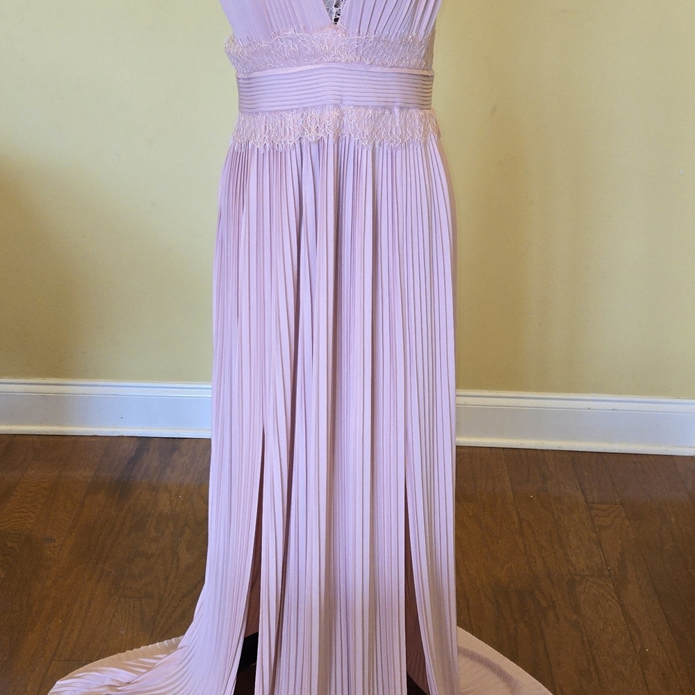ASOS Blush Maxi Dress Pink Maternity Dress With Lace Trim And Two Front Splits - Picture 4 of 11